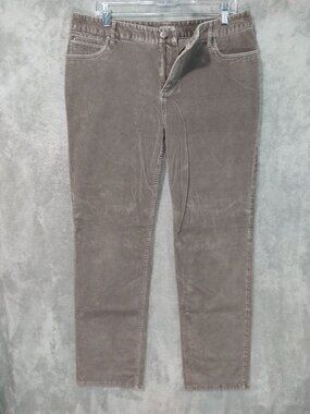 J Jill Pants Women 12 Gray Corduroy Authentic Fit Below Waist Flat Front Stretch